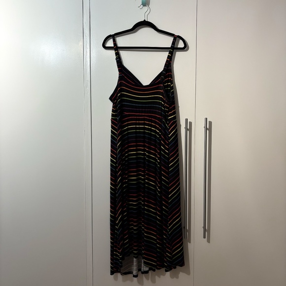 Torrid Super Soft Button-Front Midi Sundress, 2x, Black & Rainbow Stripes - Picture 2 of 4
